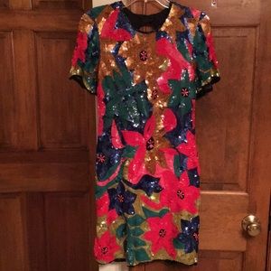 Vintage Multicolored Floral 100% Pure Silk Dress
